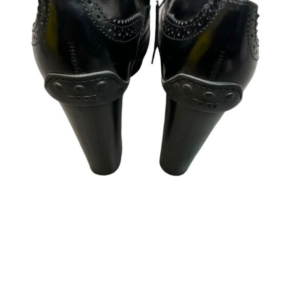 TOD'S Women's Black Leather Derby Style Pump Heels Size 38.5 Lace Up - Picture 9 of 10